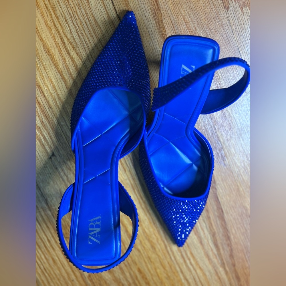 ZARA Royal Blue Rhinestone Slingback Heels – Statement Shoes ✨ WORN ONCE - Picture 4 of 6